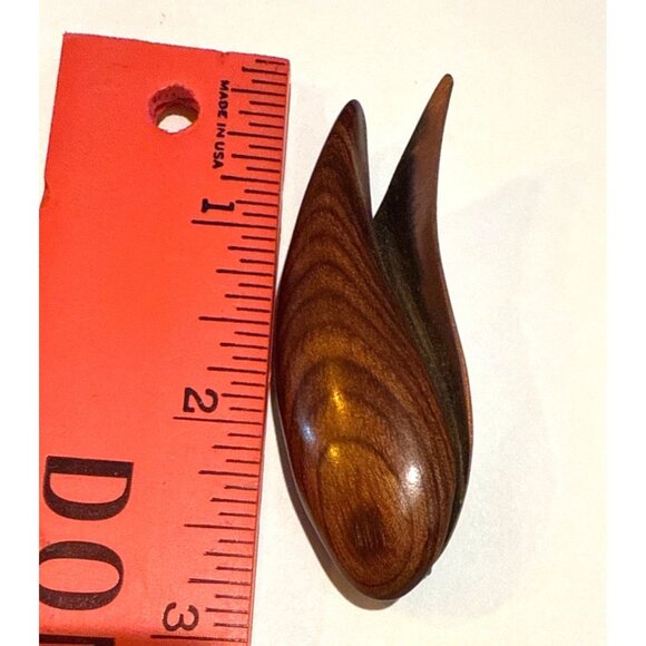 Vintage Wooden & Copper-Tone Brooch Flame Design Handcrafted Accent Piece - Picture 8 of 10